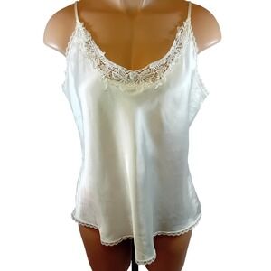 Vintage 80s 90s Vanity Fair Camisole Bridal Satin Lace Coquette Cottage Retro L